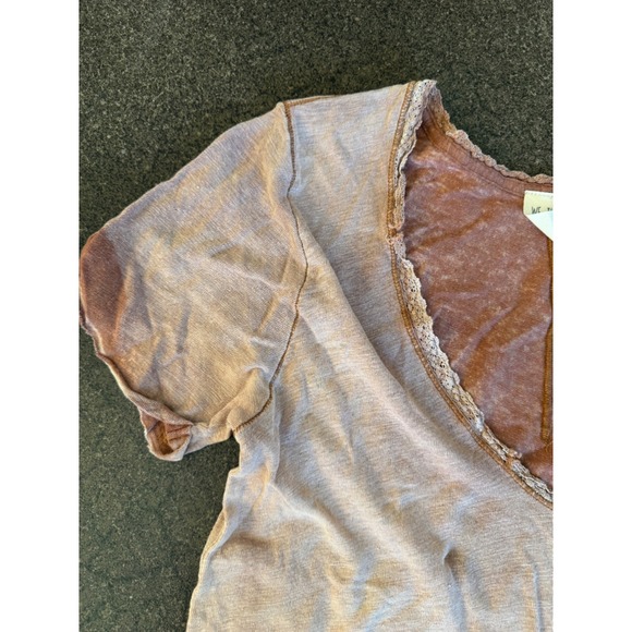Free People Womens XS Mushroom T Shirt Raw Hem Lace Trim Tee Top NWT - Picture 5 of 6